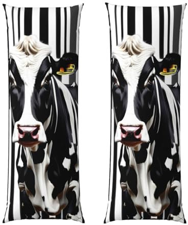 Funda de almohada corporal con estampado de vaca lechera negra y blanca, funda de almohada corporal transpirable para adultos, 20 x 54 pulgadas