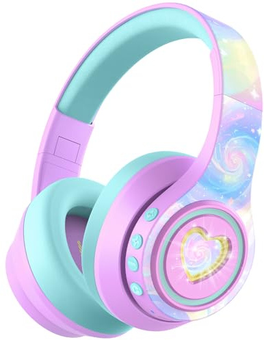 iClever BTH24 Active Noise Cancelling Headphones for Kids, LED Light Up, Bluetooth 6.0, Type C Fast Charging, Safe Volume 80dBA, 47H Play Time, Kids Headphones Wireless for Travel iPad Tablet