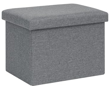 Bonlife Faltbarer Aufbewahrungshocker aus Leinen mit Stauraum, Gepolsterte Sitzbank mit Deckel, für Wohnzimmer, Flur, Kinderzimmer, 42x32x32 cm, Grau