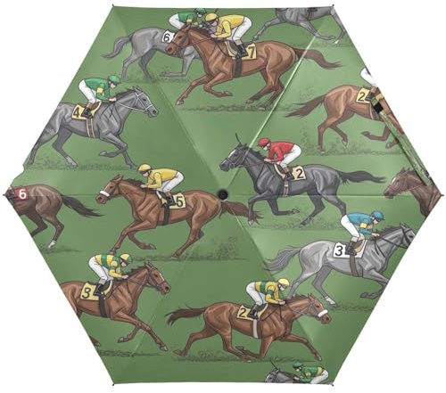 Travel Umbrella Windproof Umbrella Compact, Umbrellas for Backpacks/Handbags, Sun, Horse Racing