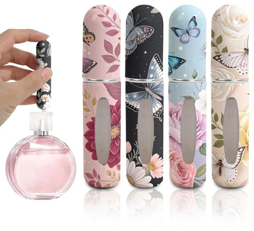 4PCS Perfume Atomiser Set, Butterfly Floral Travel Perfume Bottle, Refillable Perfume Bottle 5ML, Travel Spray Bottle for Aftershave Travel Bottle, Mini Perfume Refill Bottles, Perfume Decanter