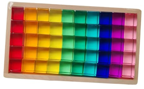 Fxzqgnh Building Blocks Stacking Toy - Rainbow Cubes Transparent Wooden Box for Fine Motor Skills And Coordination Suitable for Girls And Young Learners, 50pc