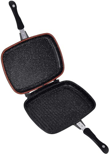 fashion home Pagano Doppia Padella Griglia Piastra Bavaria Rivestita in Pietra Lavica con Superficie Antiaderente Cottura Sopra e Sotto, misura 36 cm