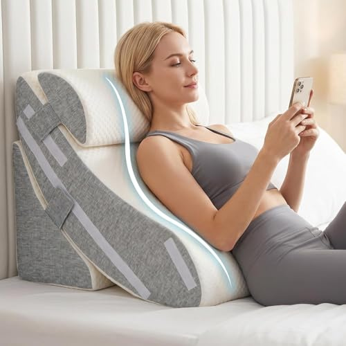 JUOIFIP Bed Wedge Pillow Set, 3Psc Adjustable| Foam for Post-Surgery Recovery, Acid Reflux Relief & Back Pain Support, Ergonomic Incline Cushion for Sitting Up in Bed, Includes Washable Cover