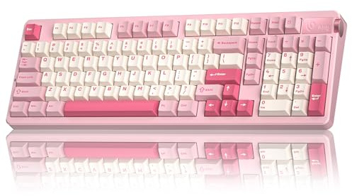 LEOBOG A98 Wireless Mechanical Keyboard, Tri-Mode BT5.0/2.4GHz/USB-C, Creamy Keyboard with Number Pad, Gasket Structure Hot Swappable, PBT Keycaps, RGB Backlit Pink Gaming Keyboard with Knob for PC