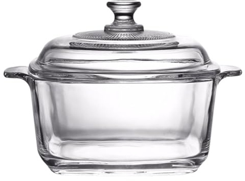 Luxshiny Ciotola Microonde in Vetro Temperato da 1l con Doppio Manico, Resistente con Coperchio per Conservazione Zuppa e Uso Frigorifero, Stoviglie per Cucina Domestica e Ristorazione