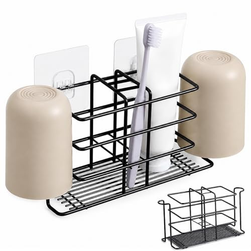 ILOVMUP 1 Pack Black Stainless Steel Toothbrush Holders, Wall or Countertop