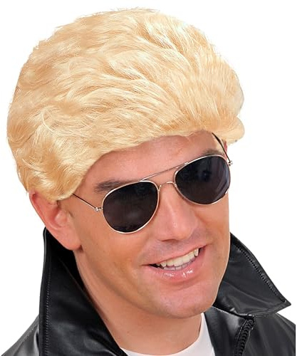 W WIDMANN MILANO Party Fashion - Peluca Greaser, pelo sintético, peinados cortos, peluca pelo corto hombre, años 60, rockabilly, rock'n'roll