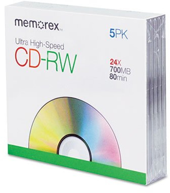 Memorex Lot de 5 CD-RW ultra haute vitesse 24X