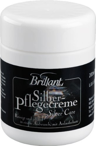 Brillant Silber Pflegecreme 200ml mit Schwämmchen - Silber-Waschmittel für Silber & Versilbertes - hoch wirksamer, langanhaltender Anlaufschutz