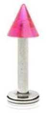 Tapsi´s Coolbodyart® Piercing Labret Lippenpiercing Edelstahl Chirurgenstahl 316L 10mm UV Kegel Spitze Pink