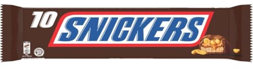 SNICKERS - Barre Chocolat au Lait, Cacahuètes & Caramel - 10 x 50g - Sachet de 10 Barres Chocolatées - Grand Format - 500g