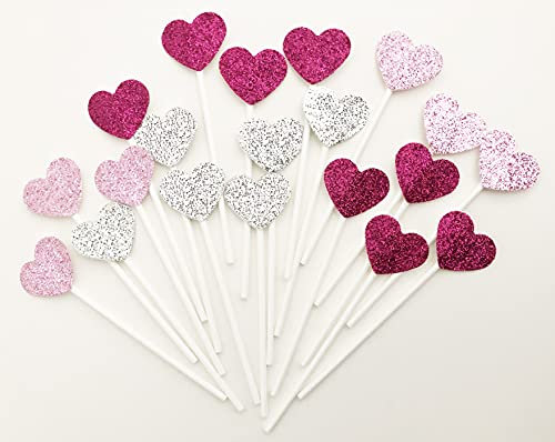 AILEXI Hecho A Mano 20 Cuentas 3 Colores Pastel De Purpurina Que Adorna Los Primeros para La Torta Magdalena Y Helado - Corazones Rosados