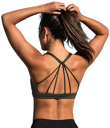 icyzone Yoga sport-bh dambustier med vaddering – andas, utan bygel, sport-bh, topp, Armé, M