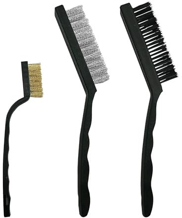 G4GADGET Pack of 3 Steel Nylon & Copper Wire Brush Cleaning Paint Metal Rust Remover Brushes