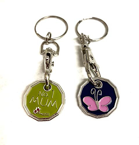 UK Phoenix Trolley Token New £1 Coin Shape 12 Sided Shopping Cart Key Ring Release Shop Locker Keychain (Butterfly & No.1 Mum)