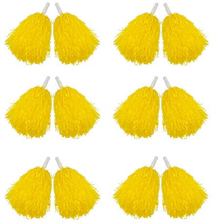 Hooshing 12PCS Cheerleading Pom Poms Yellow Plastic Cheer Pom Poms with Handles for Team Spirit Sports Party Dance