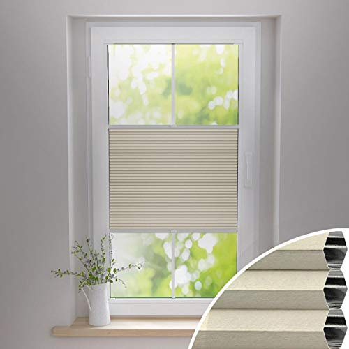 Gardinen21 Thermo Wabenplissee ohne Bohren | Waben-Plissee Klemmfix | Plissee 80x220 für Türen & Fenster | Sonnenschutz, Sichtschutz, Schallschutz, 100% Verdunkelung