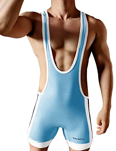Gymskop Men's Wrestling Singlets Athletic Supporters Slim Fit Sport Bodysuit One Piece Sleeveless Active Training Wrestling Leotard Weightlifting Jumpsuits Light blue M