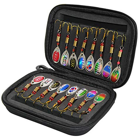 Kit Leurres de Pêche Spinner, Cuillère, Sac - Set à Palan pour Truite, Basse, Saumon, Doré, Jaune, Brochet, Perche - Accessoires Rotating 16pcs