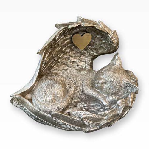 Monello Katzenurne Engelsflügel bis 15 kg – personalisierbar mit individueller Gravur – Tierurne für Katzen – Champagner