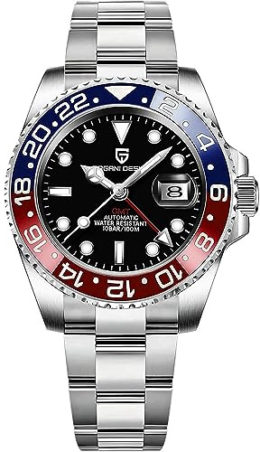 CADISEN Pagani Design GMT Herren-Armbanduhr, mechanisch, vollautomatisch, 40 mm, Datum, 100 m, wasserdicht, Edelstahl, wasserdicht, drehbar, Keramik-Lünette, Sportuhr für Herren
