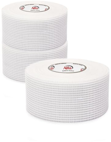 Alfa 3x Gitterband 100 mm x 90 m – Selbstklebend – Fugenband (270 m) | Profi-Qualität - Glasfaserband für Risse und Löcher - Bewehrungsstreifen zur Stoßkantenüberbrückung - Fugendeckstreifen