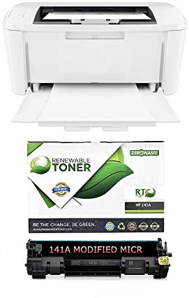 Renewable Toner M110w Laser Wireless Black & White Check Printer Bundle with 1 Starter 141A Modified MICR Cartridge for Printing Checks (2 Items)