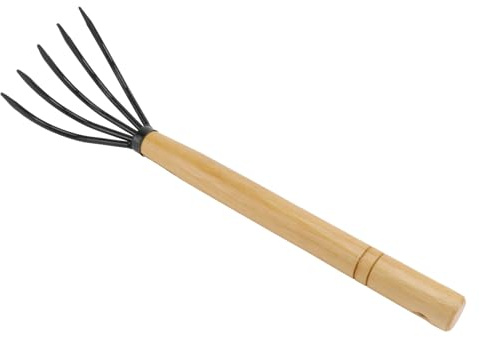 Fünfzahnrechen Gartenrechen aus Kohlenstoffstahl, Laubwerkzeug | Laubharke für Gartenarbeiten, Schwarz, zum Entfernen von Blättern und Schmutz, Handliches Reinigungswerkzeug