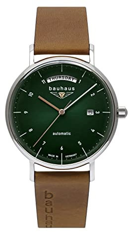 Bauhaus Herrenuhr Automatik mit Wochentagsanzeige mit Lederarmband 2162-4