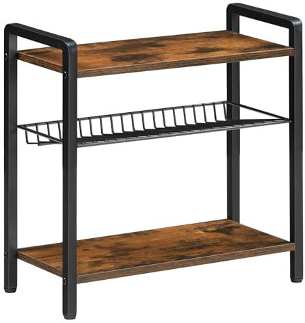 HOOBRO Gewürzregal, Küchenregal mit 3 Ebenen, Küchen-Organizer, Gewürzständer, Gewürzhalter, schräges Metallgitter, verstellbare Füße, für Küche, Esszimmer, Vintagebraun und Schwarz EBF03TL01