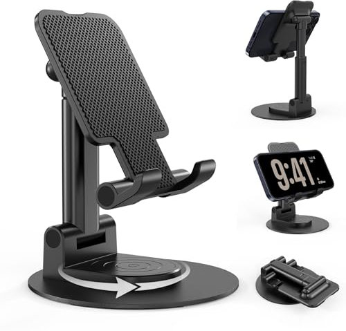 BHHB Verstellbar handyhalterung Tisch Handy Ständer Tisch Faltbarer Handyhalterung, Mobile Halterung kompatibel mit iPhone 16/15/14/13/12, Galaxy Huawei, Galaxy,alle Smartphones 7,9 Zoll - Schwarz