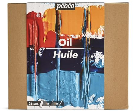 Pébéo - Studio Huile XL - Set 24 Tubes 20 Ml Couleurs Assorties + Accessoires - Kit de Peinture à l’Huile pour Artiste et Débutant - Pinceaux + Spatule - Couleurs Lumineuses