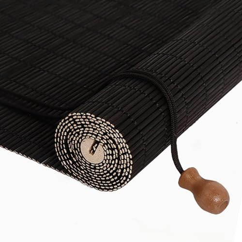 Sh000ad Natürliche Bambus-Rollo Raffrollo,Schwarze Bambusrollo,Fenster Rollo aus Bambus Für Innen,Lichtdurchlässig,Nicht Transparent,Sichtschutz Jalousie Für Fenster/Tür,Breite x Höhe (40cm x 200cm)