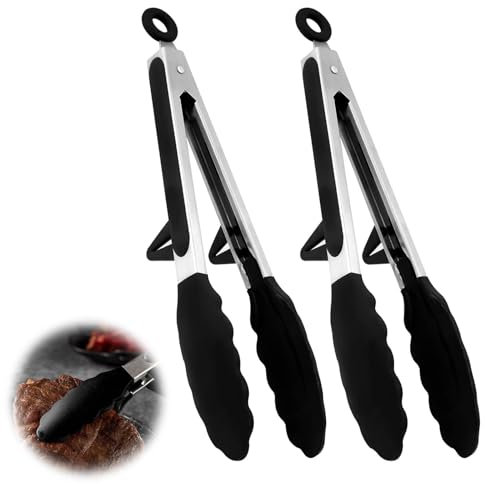 2 Stück Küchenzange Grillzange Hitzebeständige Kochzange 9inch/22.8cm zum Kochen, Grillen, Salat, Eis, Ofen, (Schwarz,Rot)