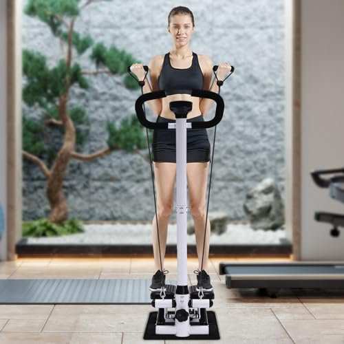 Stepper mit Lenker,Ganzkörpertraining mit 2 Widerstandsbänder,Aerobic Stepper SportgeräTe Zuhause