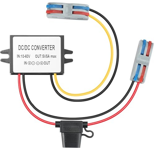 YBBOTT DC 12V/24V/36V/48V a 5V 5A 25W Buck Voltaje Impermeable Transformador Reductor de Potencia Compatible con Vehículo Coche Camión Voltios