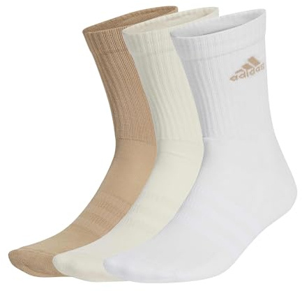 adidas Unisex - Vuxen Cushioned Crew Socks 3 Pairs, White/Wonder White/Warm Sandstone, 8.5-10