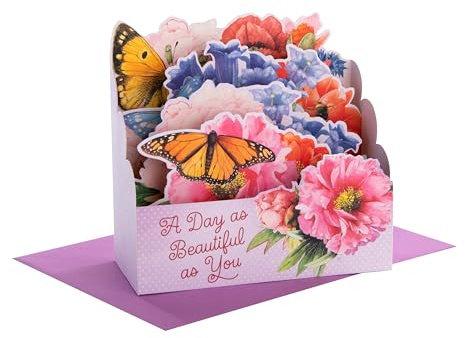 Hallmark Grußkarte 3D Pop Up Karte Geburtstag Muttertag Rosa Blumen Schmetterling Blumen Marjolein Bastin Lila