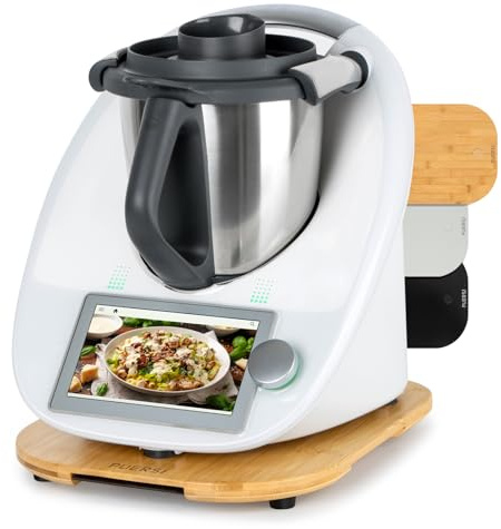 PUERSI Gleitbrett für Thermomix TM6/TM5, 2. Generation, Brett für Thermomix | mit Rollen, Leicht Gleitendes Bambus Rollbrett/Slider - Bambus