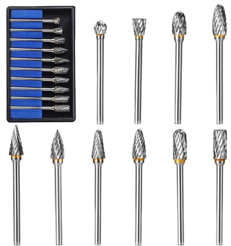 HSEAMALL Hartmetall Frässtifte mit Doppelschnitt Fräser Set,Wolframkarbid Rotationsfräser Metallfräser 3mm Schaft Holzfräser