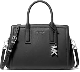 Michael Kors Laila Small Satchel, Silver-Tone Hardware/Embossed Goat Leather/Black