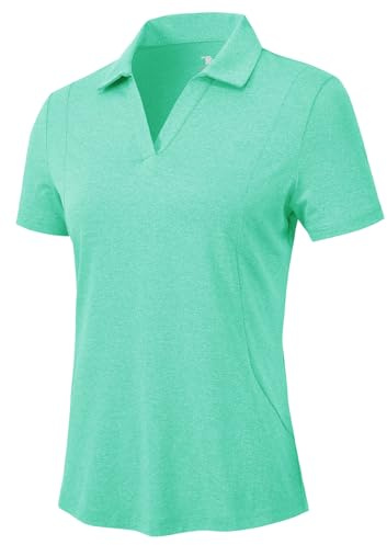 donhobo Damen Poloshirt UPF 50+ Kurzarm Golf Shirts | V-Ausschnitt Tops UV Schutz Schnelltrocknend Atmungsaktive Sportshirt Sommer T-Shirts für Casual Tennis Arbeit