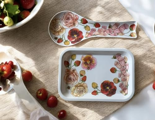 Juego de 2 soportes para cucharón + bandeja de cocina, juego de 2 piezas para apoyar cucharas con bandeja, accesorios de cocina, juego de utensilios de cocina multiusos (primavera)