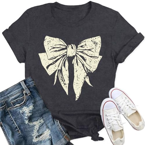 Qskall Womens Bow T Shirts Bow-Themed Shirt Leopard Print Bowknot Tee Tops