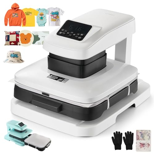 VEVOR Automatisk värmepress (38 x 38 cm) t-shirt-press med automatisk godkännande och justerbart tryck, digital display, överföringspress för sublimering, vinyl, värmeöverföringsprojekt, vit