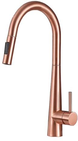 TYMYW Küchenarmatur mit Brause Ausziehbar Roségold Edelstahl 2 Strahlarten | 360° drehbar Schwanenhals Einhebelmischer Armatur,Einlochmontage,für Küchenspüle