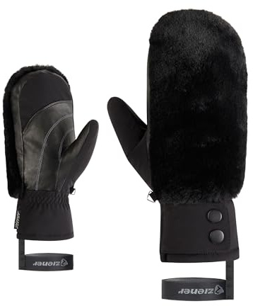 Ziener Katniss-Z - Manoplas de esquí para Mujer (térmico, Palma de Piel, Piel sintética, Talla L), Color Negro