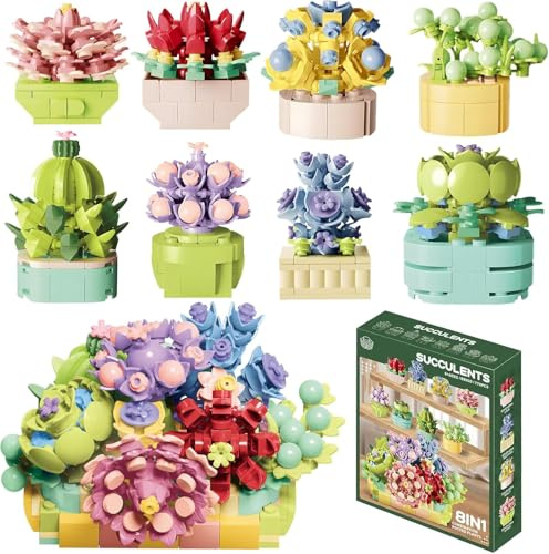 SGM Succulent Building Plant BlockSet Toys 8 Pack, Romantic Gifts and Birthday Gifts for Adults, Gifts Ideas for Girls Women,Office and Home Decoration Plant Collections - BB035