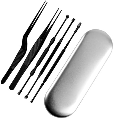 ARTSEWPLY 6 pièces Set Outils de Nettoyage Oreille Acier Inoxydable avec Pinces Doubles Design Antidérapant et Embouts Multiples Kit Portable pour Retrait Cérumen à Couleur Aléatoire